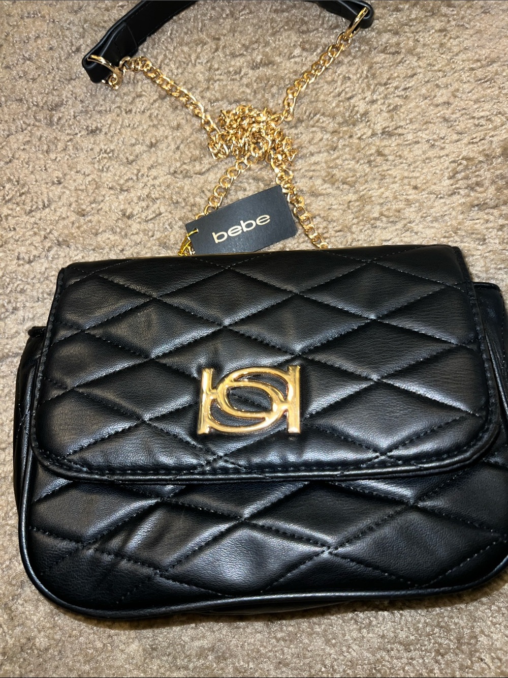 bebe Black Quilted Crossbody with Gold Chain and Logo - Picture 4 of 5